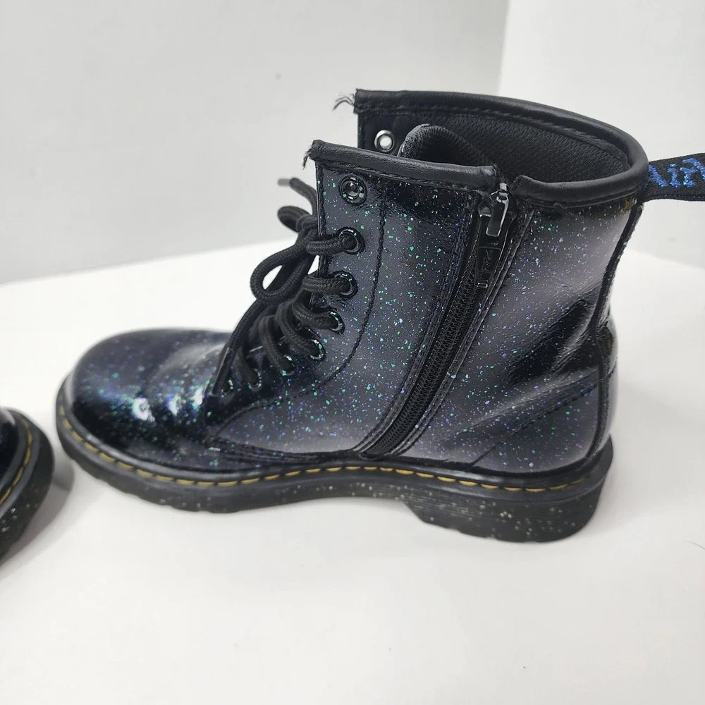 Dr. Martens Youth/Kids Sz 4 1460 J Black Cosmic Glitter Boots -27050001 Zip/Tie